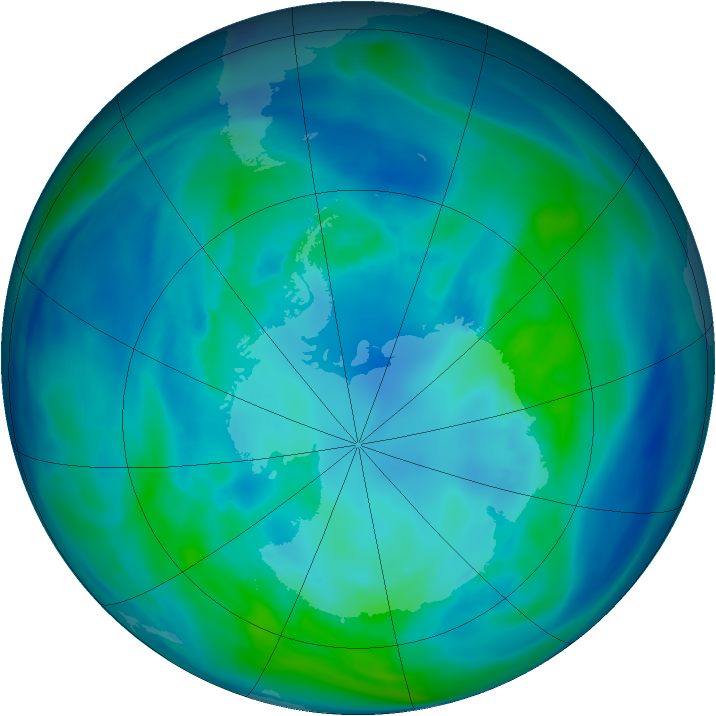 Antarctic ozone map for 16 April 2005